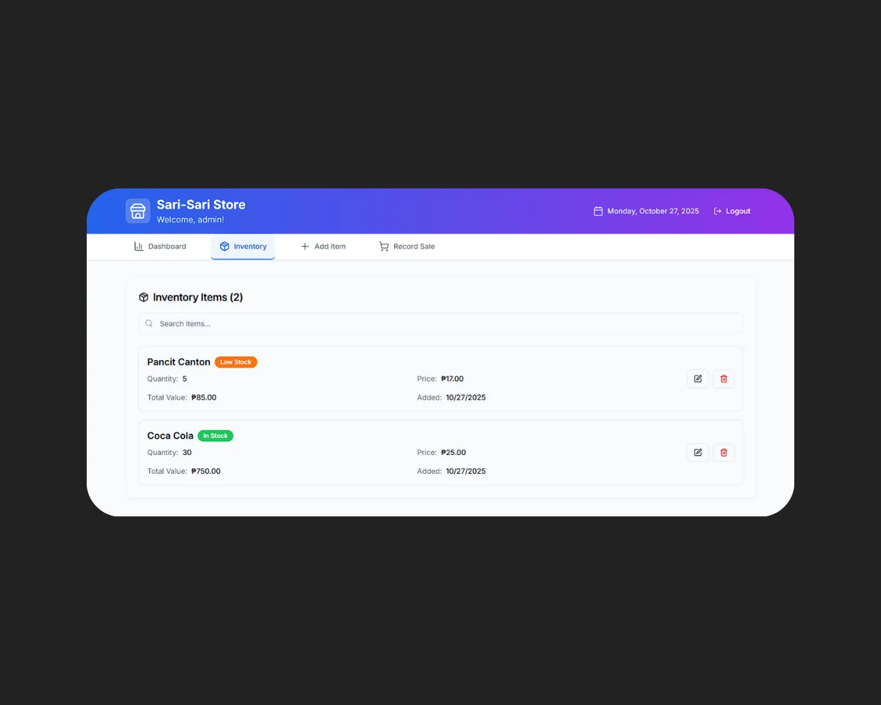 Sari-Sari Store Inventory System